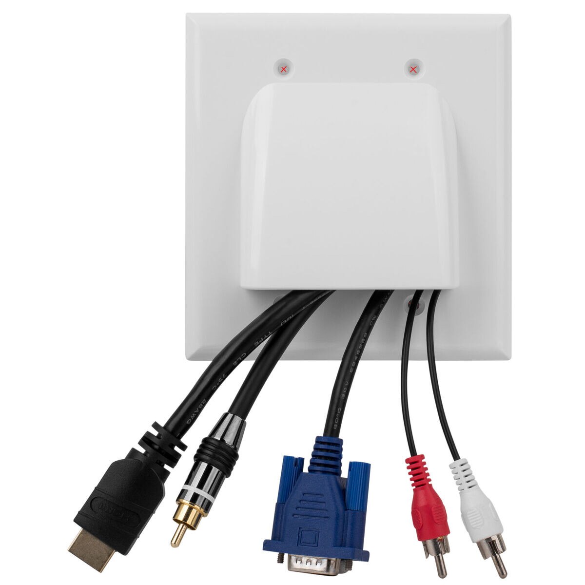 Vanco Flat Panel TV Bulk Cable Wall Plate Dual Gang White